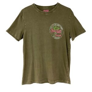 Lucky Brand Coca-Cola Olive Green Graphic T-Shirt Size Small Crew Short Sleeve
